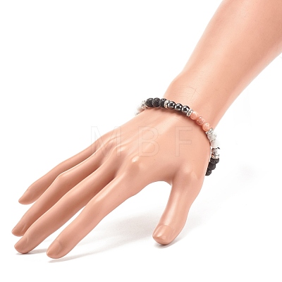Natural Lava Rock & Gemstone Round Beaded Bracelet for Women BJEW-JB08336-01-1