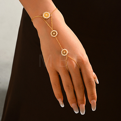 Elegant Imitation Pearl Sunflower Brass Hand Chain Ring Bracelets for Women ZN9544-1