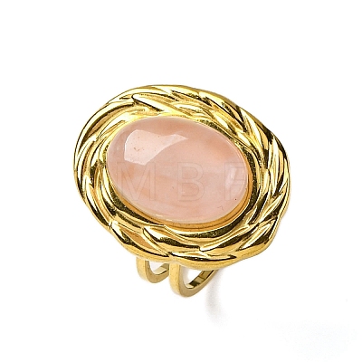 Oval Natural Rose Quartz Finger Rings RJEW-M063-01G-13-1