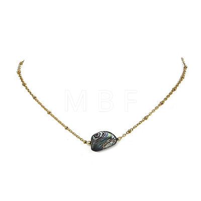 Natural Abalone Shell/Paua Shell Nuggets Pendant 304 Stainless Steel Satellite Chain Necklaces for Women NJEW-JN06092-1