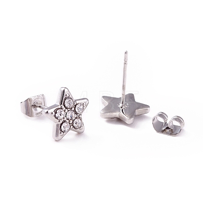 Crystal Rhinestone Star Stud Earrings EJEW-I278-02P-1