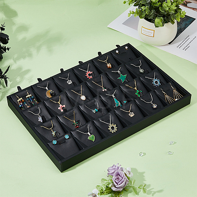 24-Slot Rectangle PU Leather Pendant Display Holder ODIS-WH0043-66-1