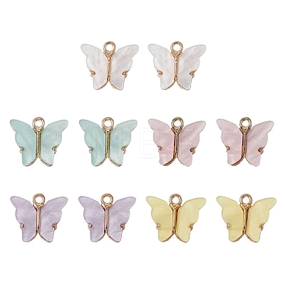 10Pcs 5 Colors Alloy Acrylic Pendants ENAM-YW0003-21-1