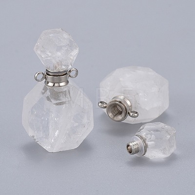 Faceted Natural Quartz Crystal Openable Perfume Bottle Pendants G-I287-06P-A-1