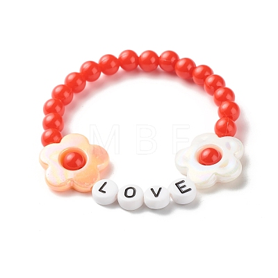 Love Flower Beads Stretch Bracelet for Kid BJEW-JB06954-1
