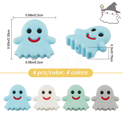 16Pcs 4 Colors Ghost Food Grade Silicone Beads SIL-CP0001-02-1