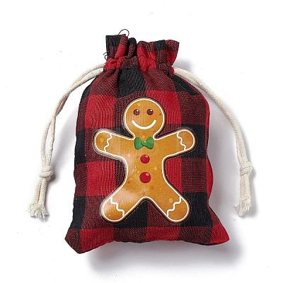 Christmas Theme Rectangle Jute Bags with Jute Cord ABAG-E006-01E-1