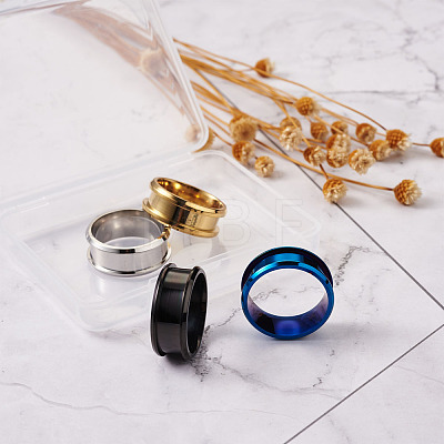 4 Colors Stainless Steel Grooved Finger Ring Settings STAS-TA0001-26A-1