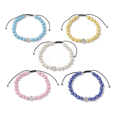 Acrylic & Alloy Beads Braided Bead Bracelets BJEW-JB13095-1