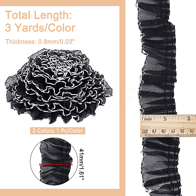   2Pcs 2 Colors Polyester Pleated Lace Trim Ribbon OCOR-PH0002-77A-1