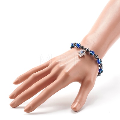 Evil Eye Resin Beads Stretch Bracelet for Girl Women BJEW-JB06763-1
