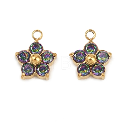 304 Stainless Steel Micro Pave Cubic Zirconia Charms STAS-B088-01G-03-1