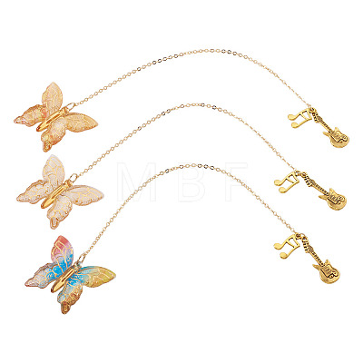 3Pcs Butterfly Acrylic & Alloy Musical Note Guitar Charm Bookmark AJEW-TA00045-1