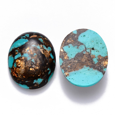 Assembled Natural Bronzite and Synthetic Turquoise Cabochons G-R457-03-1