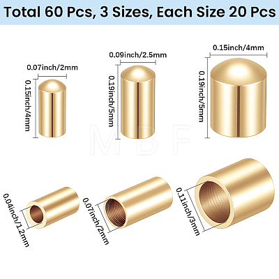 60Pcs 3 Styles Brass Cord Ends KK-CN0003-44G-1