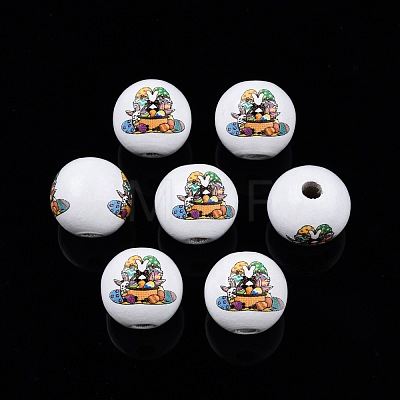 Easter Theme Printed Wooden Beads WOOD-D006-02-1