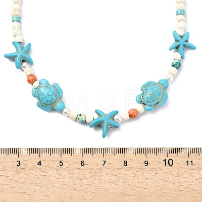 3Pcs 3 Styles Ocean Dyed Synthetic Ocean White Jade & Shell Pearl & Synthetic Turquoise Starfish Turtle Beaded Necklaces NJEW-JN06276-1