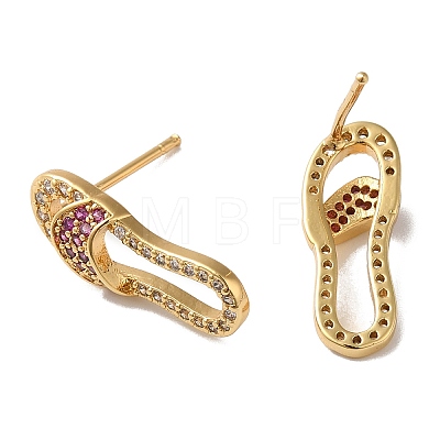 Cubic Zirconia Slippers Stud Earrings KK-O142-47G-02-1
