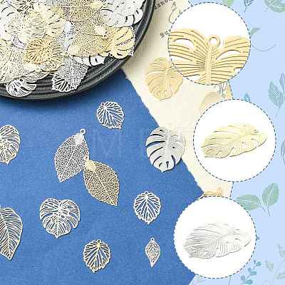 20Pcs 10 Styles Brass Filigree Pendants KKC-FS0001-04-1