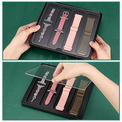 4-Slot Wooden Watch Band Storage Cases with Visible Lid CON-WH0110-298B-1