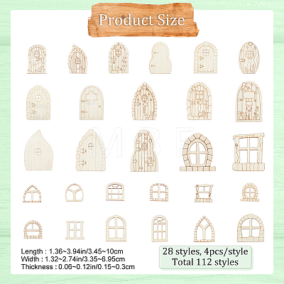 2 Sets 2 Style Unfinished Wood Dollhouse Doors & Windows WOOD-CP0001-02-1