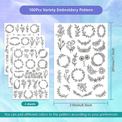 4 Sheets 11.6x8.2 Inch Stick and Stitch Embroidery Patterns DIY-WH0455-001-1
