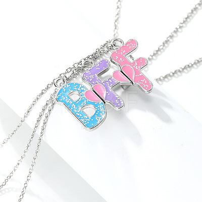 3Pcs 3 Colors Zinc Alloy Enamel Magnetic BFF Pendant Necklaces for Friend FS-WG36493-01-1