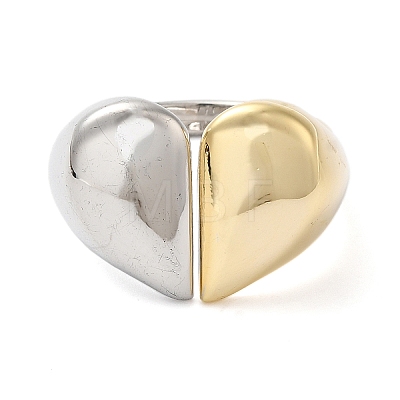 Heart Brass Open Cuff Rings for Women RJEW-B062-11GP-1