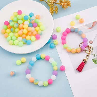 120Pcs Silicone Beads 12mm Fluorescent Silicone Beads for Keychain Making JX328A-1