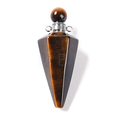 Natural Tiger Eye Faceted Cone Openable Perfume Bottle Big Pendants G-L524-18P-08-1