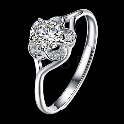 Adjustable 925 Sterling Silver Cubic Zirconia Finger Rings RJEW-BB20769-6-1