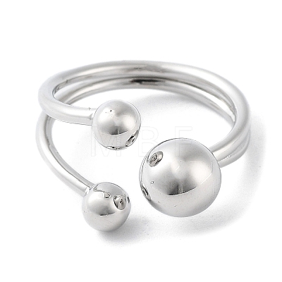 Round Ball Brass Open Cuff Rings for Women RJEW-D017-01P-1