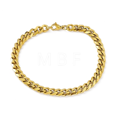 Vacuum Plating 201 Stainless Steel Curb Chain Bracelet with 304 Stainless Steel Clasps for Men Women BJEW-M235-02A-G-1
