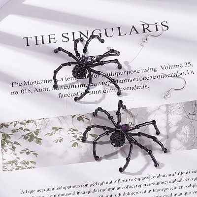 Glass Seed Braided Spider Long Dangle Earrings EJEW-TA00085-1