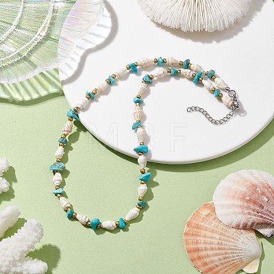 Synthetic Turquoise Chip & Natural Trumpet Shell Necklaces NJEW-JN04767-1