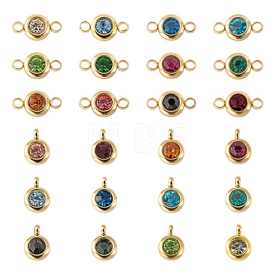24Pcs 12 Colors 304 Stainless Steel Rhinestone Charms & Links connectors STAS-LS0001-28G-1