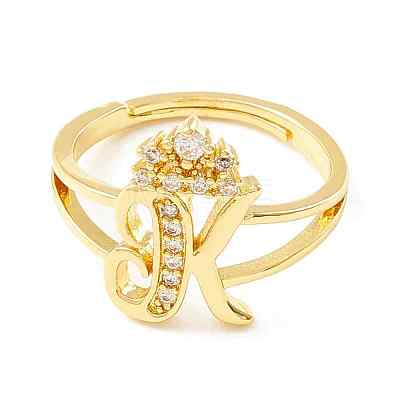 Clear Cubic Zirconia Initial Letter with Crown Adjustable Ring RJEW-M139-17K-1