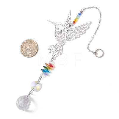 Glass Beads & 201 Stainless Steel Hanging Suncatchers HJEW-JM04762-01-1