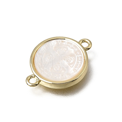 Natural White Shell Brass Flat Round Links Connector Charms KK-C262-03B-02G-1