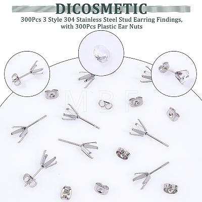 DIY 100Pcs 304 Stainless Steel Stud Earring Findings DIY-DC0001-44-1
