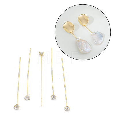 Brass Micro Pave Clear Cubic Zirconia Head Pins KK-M306-09G-04-1