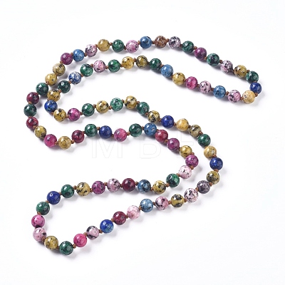 Dyed Natural Sesame Jasper/Kiwi Jasper Beaded Necklaces NJEW-P249-B01-1