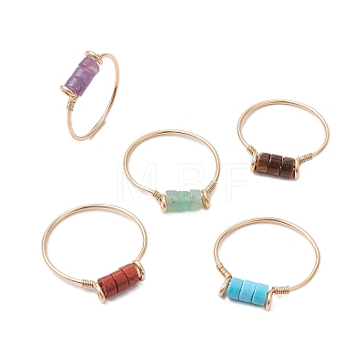 Column Natural Amethyst & Red Jasper & Green Aventurine & Tiger Eye & Lepidolite/Purple Mica  Finger Rings RJEW-JR00781-1