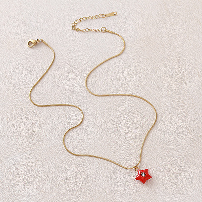 Valentine's Day 304 Stainless Steel Enamel Red Heart Pendant Necklaces with Glass for Women IF7450-1