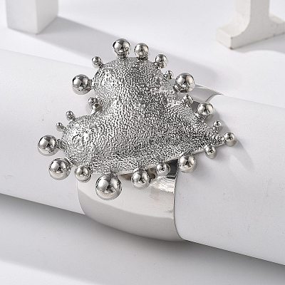 Textured Heart Alloy Open Cuff Bangles for Women BJEW-A027-01P-1