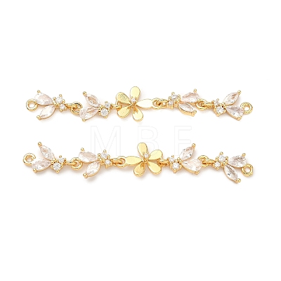 Brass Pave Clear Cubic Zirconia Connector Charms KK-Z139-12G-03-1
