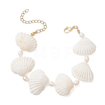 Natural Spiral Shell & Freshwather Pearl Beaded for Women BJEW-TA00746-1