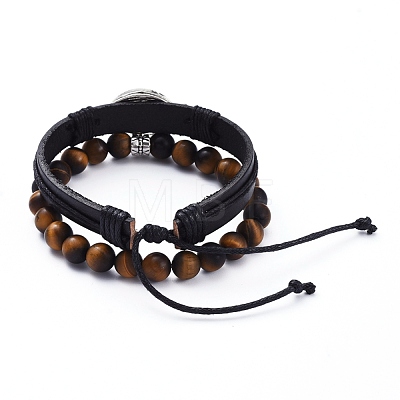 Stretch Charm Bracelets & Cowhide Leather Cord Bracelets Sets BJEW-JB05287-1