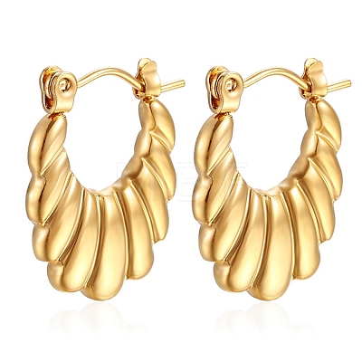 Vintage Retro Stainless Steel Shrimp-textured Oval Hoop Earrings for Women PW-WGBCD6B-01-1