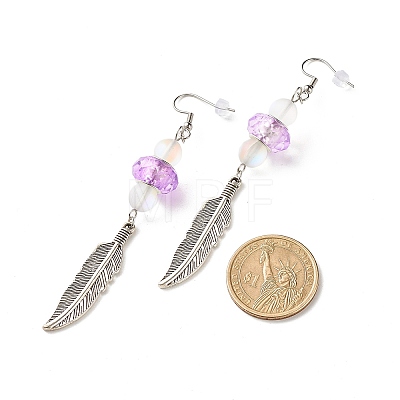 Feather with Round Beads Long Dangle Earrings for Girl Women EJEW-JE04681-1